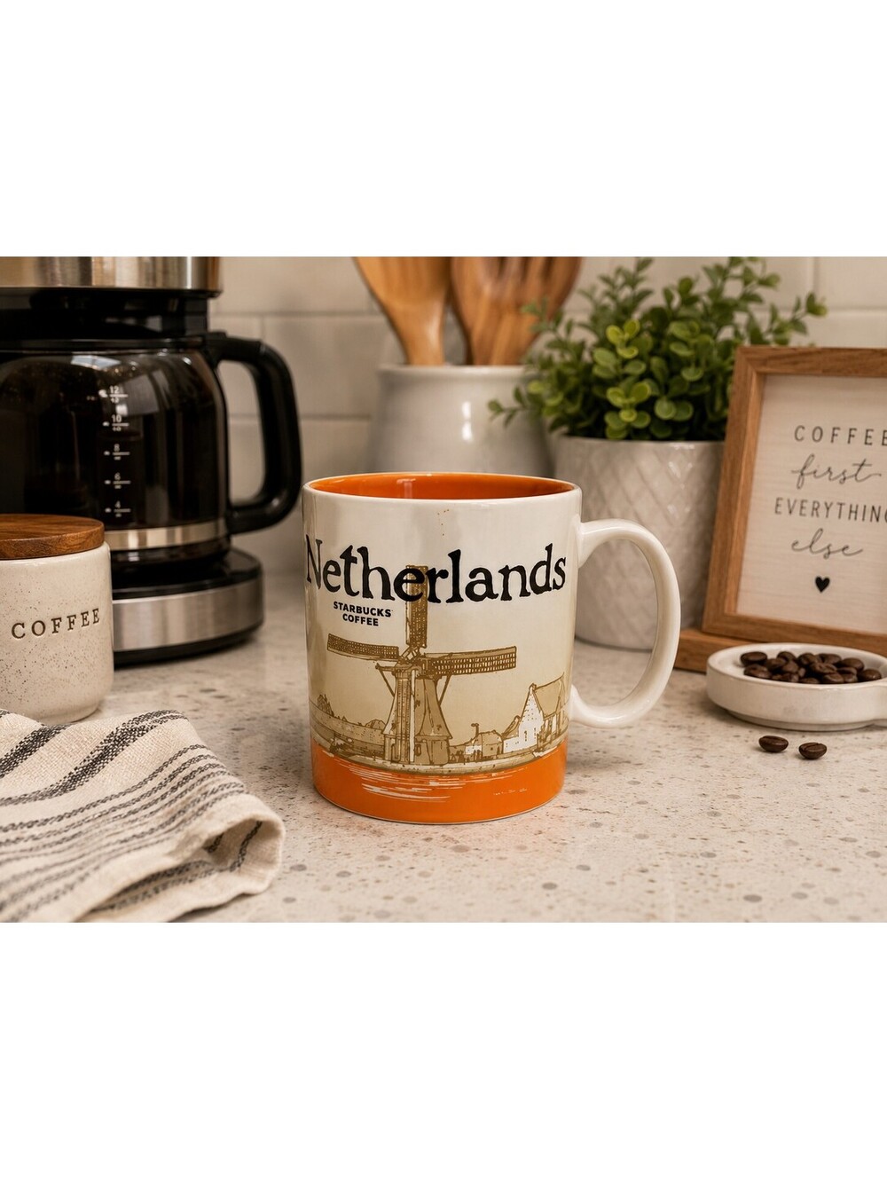 Starbucks Netherlands 2013 Windmill Orange 16 oz Coffee Mug Pre You Are Here